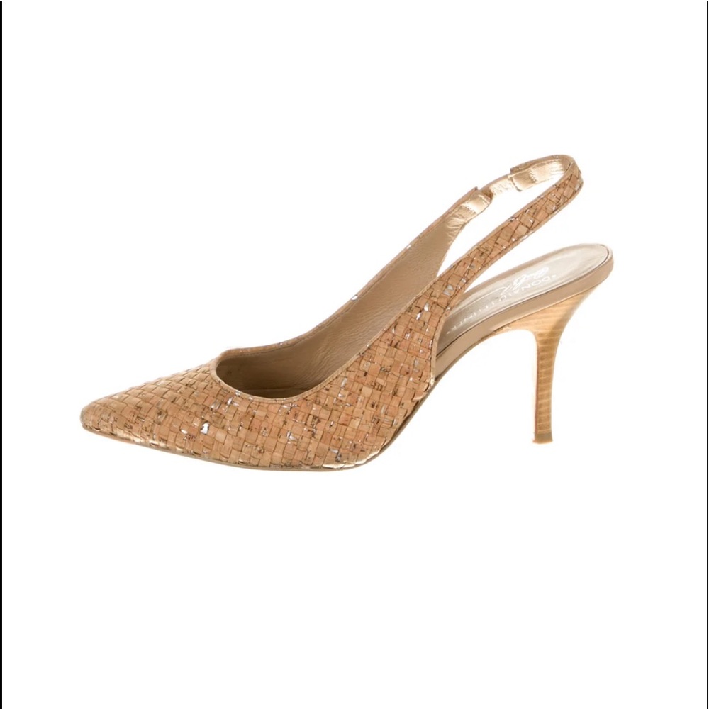 Donald Pliner Sand & Silver Cork Sling Back Heels
